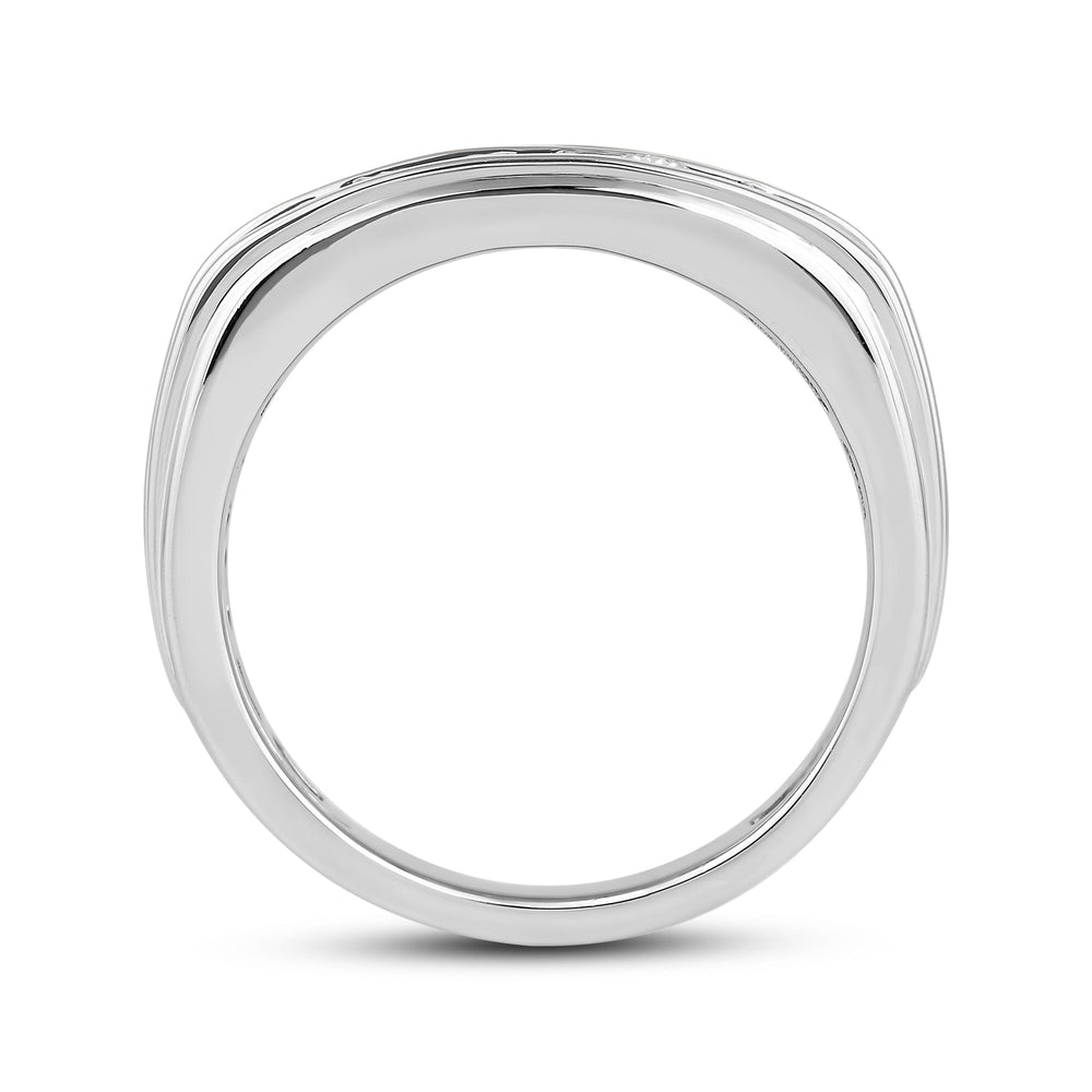 Two -Tone Channel Set 2 Row Diamond Men's Ring with Platinum / Lab / 1 1/2 Cut Diamond in 14KT Platinum / Lab / 1 1/2 view 4
