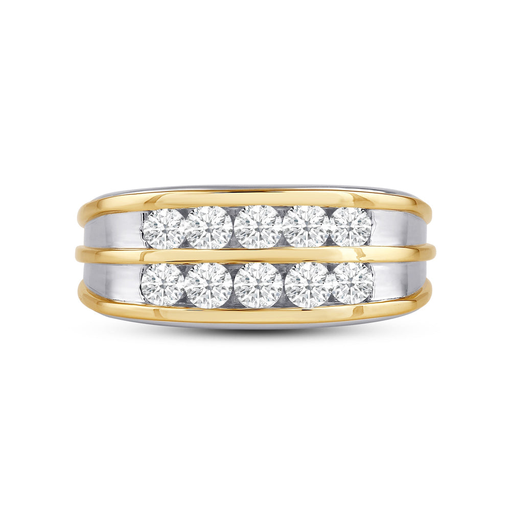 Two -Tone Channel Set 2 Row Diamond Men's Ring with 18KT White & Yellow Gold / Lab / 1 1/2 Cut Diamond in 14KT White & Yellow Gold / Lab / 1 1/2 view 1
