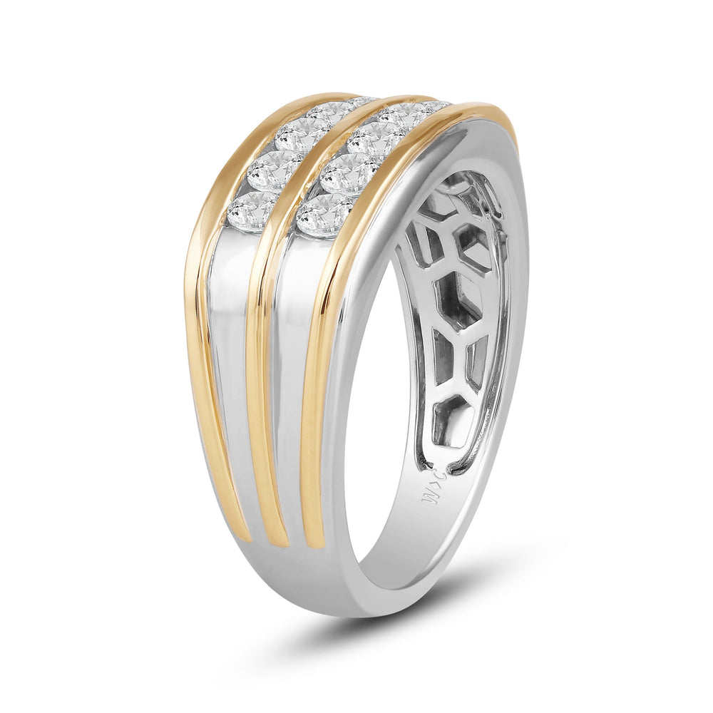 Two -Tone Channel Set 2 Row Diamond Men's Ring with 18KT White & Yellow Gold / Lab / 1 1/2 Cut Diamond in 14KT White & Yellow Gold / Lab / 1 1/2 view 3
