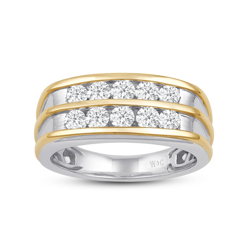 Two -Tone Channel Set 2 Row Diamond Men's Ring with 18KT White & Yellow Gold / Lab / 1 1/2 Cut Diamond in 14KT White & Yellow Gold / Lab / 1 1/2 view 2

