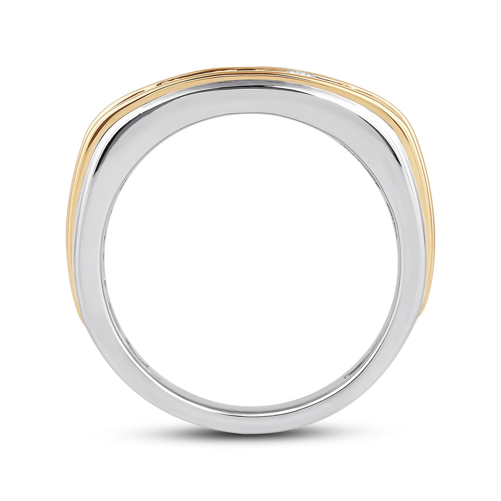 Two -Tone Channel Set 2 Row Diamond Men's Ring with 18KT White & Yellow Gold / Lab / 1 1/2 Cut Diamond in 14KT White & Yellow Gold / Lab / 1 1/2 view 4
