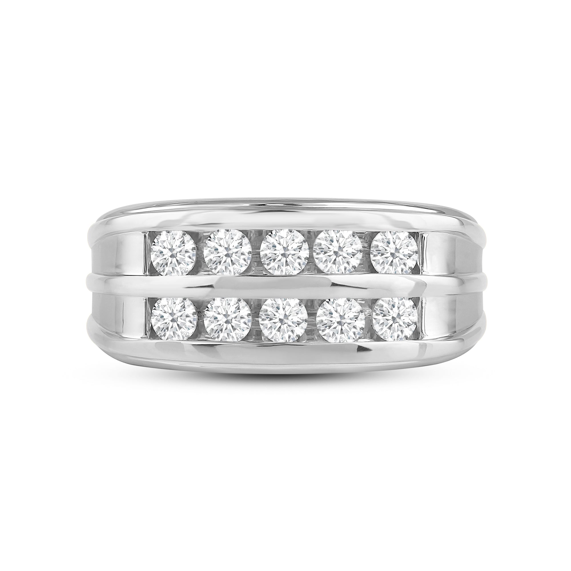 Two -Tone Channel Set 2 Row Diamond Mens' Ring 14kt White Gold / Lab / 1 by with Clarity