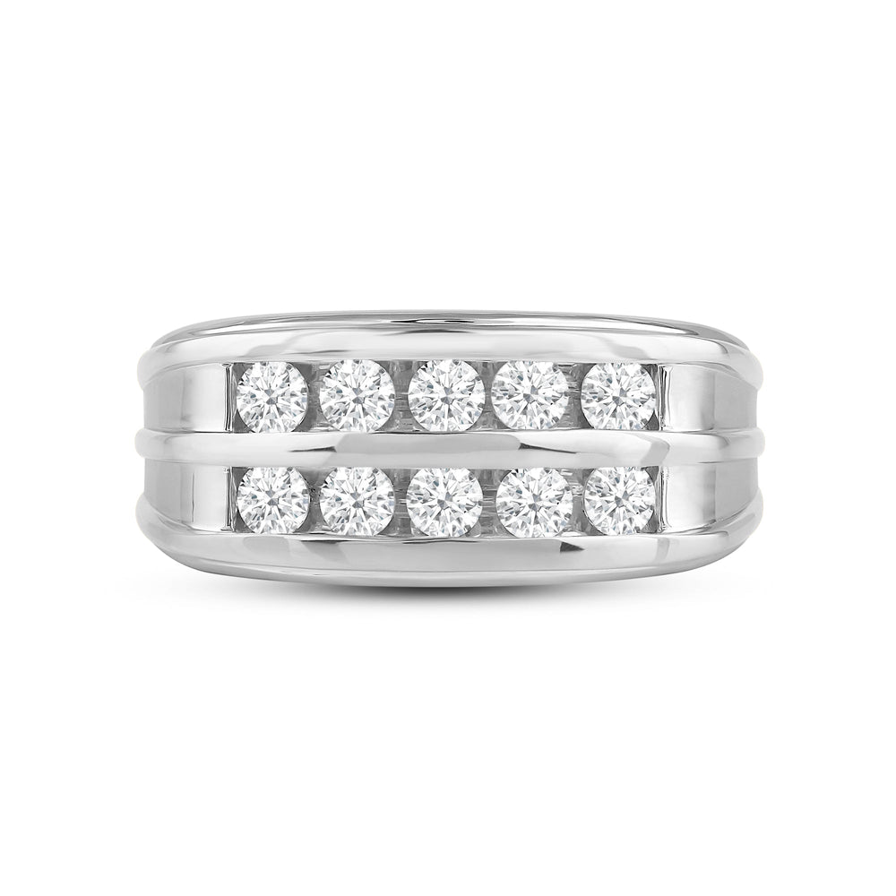 Two -Tone Channel Set 2 Row Diamond Men's Ring with Platinum / Lab / 1 Cut Diamond in 14KT Platinum / Lab / 1 view 1
