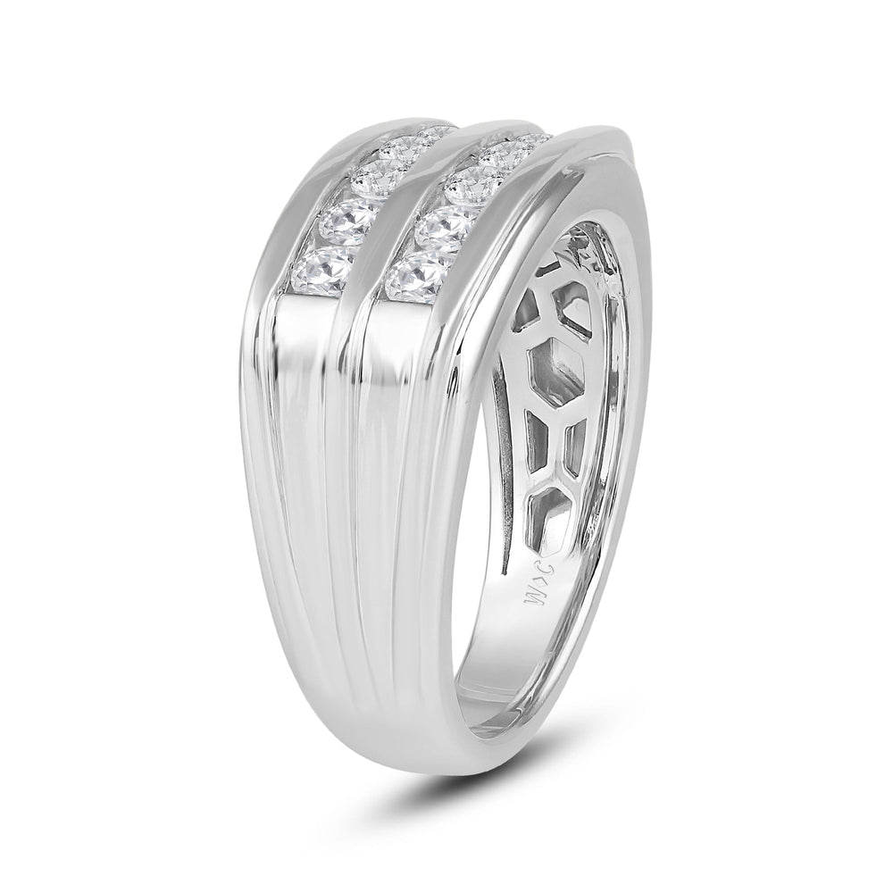 Two -Tone Channel Set 2 Row Diamond Men's Ring with Platinum / Lab / 1 Cut Diamond in 14KT Platinum / Lab / 1 view 3
