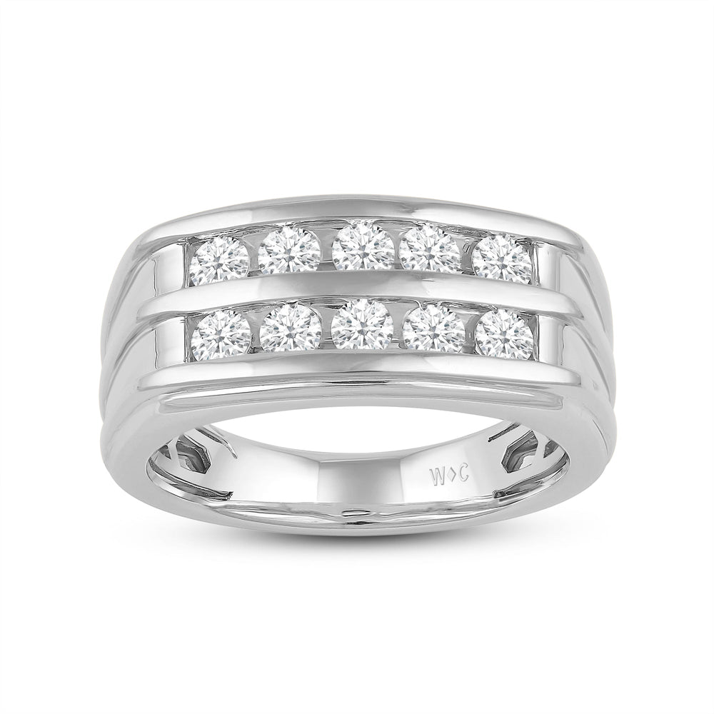 Two -Tone Channel Set 2 Row Diamond Men's Ring with Platinum / Lab / 1 Cut Diamond in 14KT Platinum / Lab / 1 view 2
