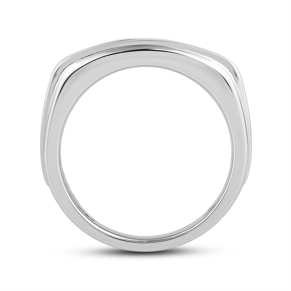 Two -Tone Channel Set 2 Row Diamond Men's Ring with Platinum / Lab / 1 Cut Diamond in 14KT Platinum / Lab / 1 view 4
