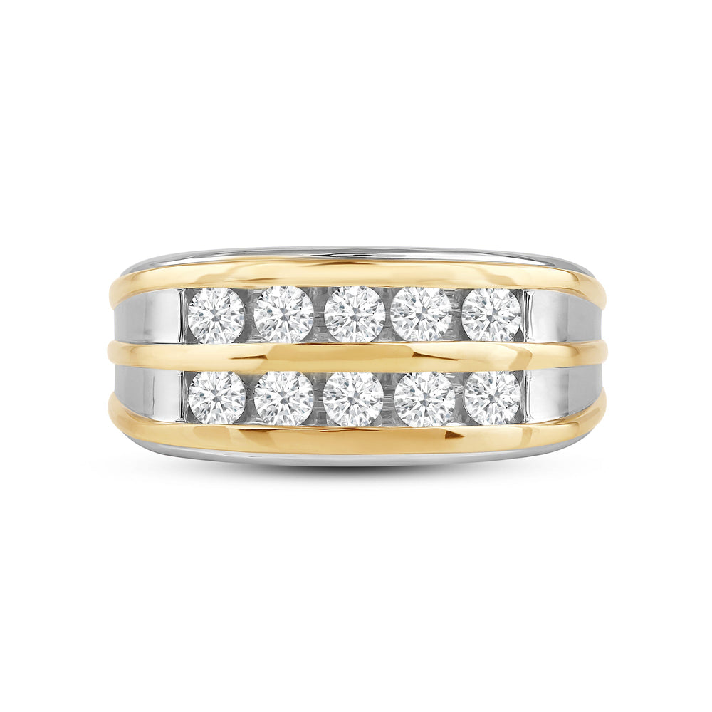 Two -Tone Channel Set 2 Row Diamond Men's Ring with 18KT White & Yellow Gold / Lab / 1 Cut Diamond in 14KT White & Yellow Gold / Lab / 1 view 1

