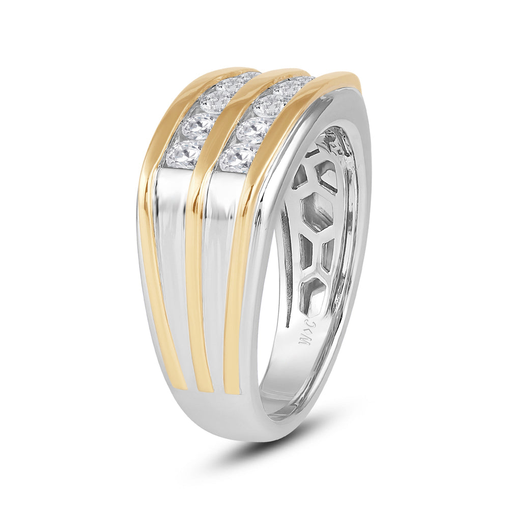 Two -Tone Channel Set 2 Row Diamond Men's Ring with 18KT White & Yellow Gold / Lab / 1 Cut Diamond in 14KT White & Yellow Gold / Lab / 1 view 3
