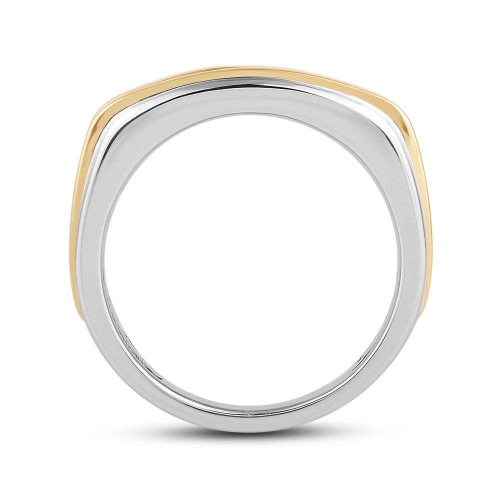 Two -Tone Channel Set 2 Row Diamond Men's Ring with 18KT White & Yellow Gold / Lab / 1 Cut Diamond in 14KT White & Yellow Gold / Lab / 1 view 4
