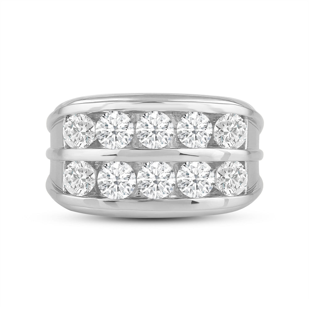 Two -Tone Channel Set 2 Row Diamond Men's Ring with Platinum / Lab / 3 Cut Diamond in 14KT Platinum / Lab / 3 view 1
