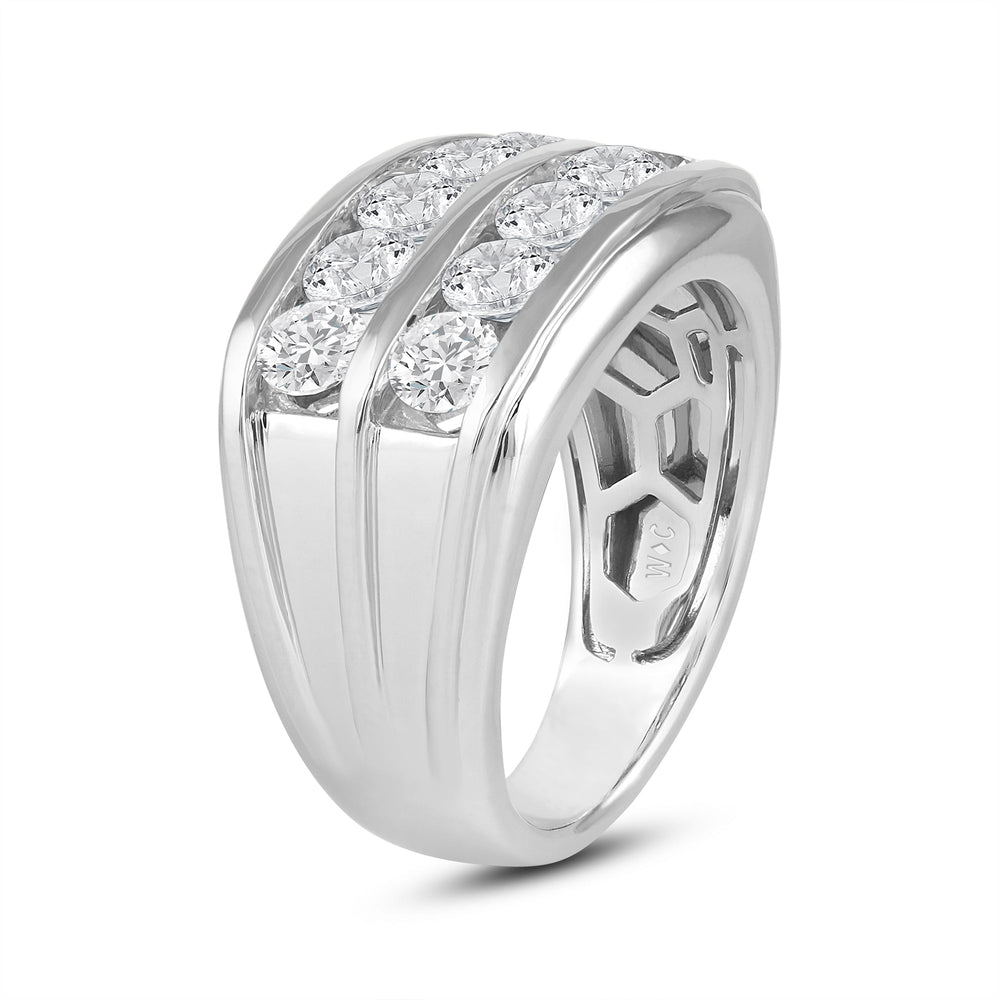 Two -Tone Channel Set 2 Row Diamond Men's Ring with Platinum / Lab / 3 Cut Diamond in 14KT Platinum / Lab / 3 view 3
