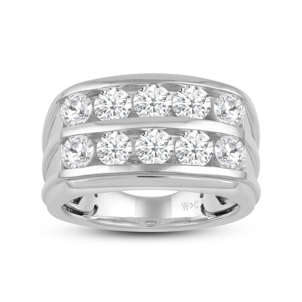 Two -Tone Channel Set 2 Row Diamond Men's Ring with Platinum / Lab / 3 Cut Diamond in 14KT Platinum / Lab / 3 view 2
