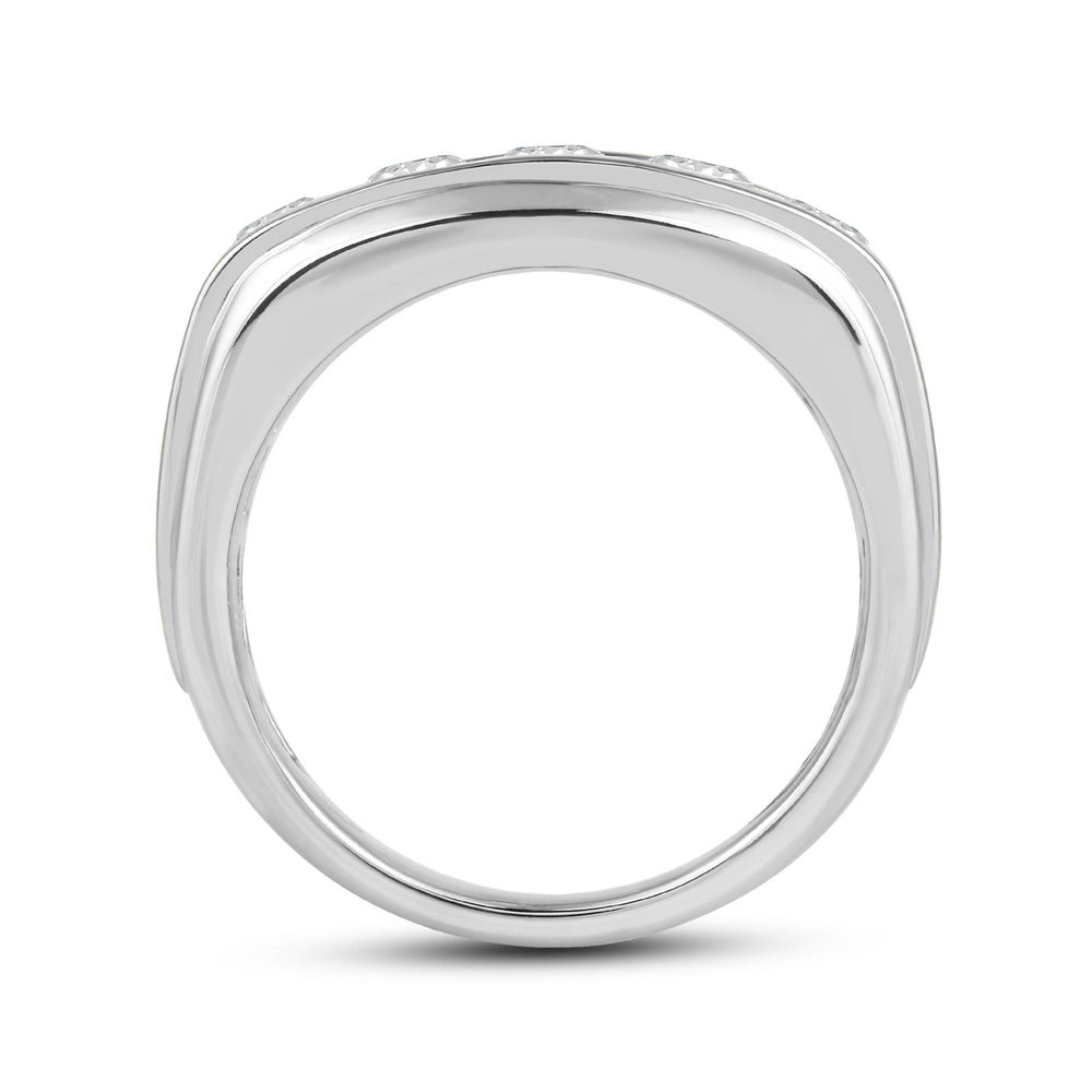 Two -Tone Channel Set 2 Row Diamond Men's Ring with Platinum / Lab / 3 Cut Diamond in 14KT Platinum / Lab / 3 view 4
