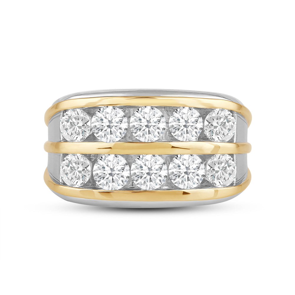 Two -Tone Channel Set 2 Row Diamond Men's Ring with 18KT White & Yellow Gold / Lab / 3 Cut Diamond in 14KT White & Yellow Gold / Lab / 3 view 1
