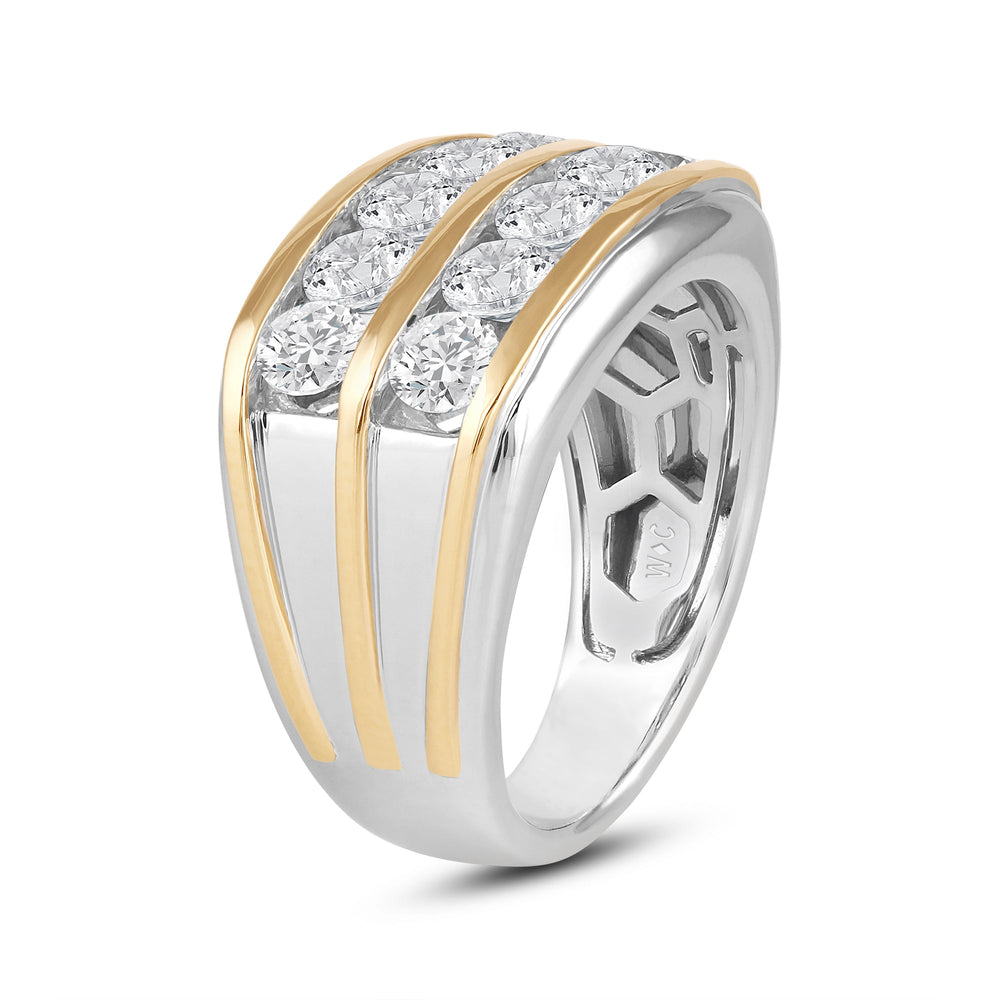 Two -Tone Channel Set 2 Row Diamond Men's Ring with 18KT White & Yellow Gold / Lab / 3 Cut Diamond in 14KT White & Yellow Gold / Lab / 3 view 3
