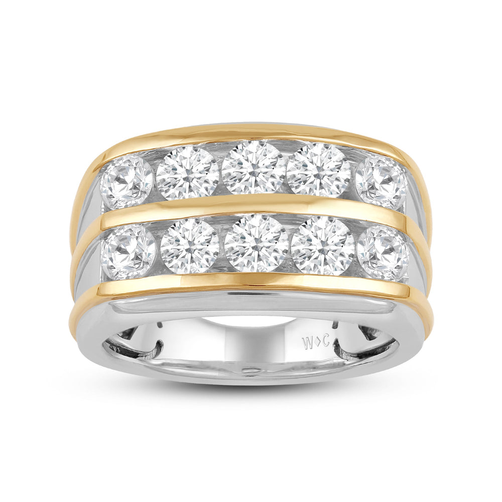 Two -Tone Channel Set 2 Row Diamond Men's Ring with 18KT White & Yellow Gold / Lab / 3 Cut Diamond in 14KT White & Yellow Gold / Lab / 3 view 2

