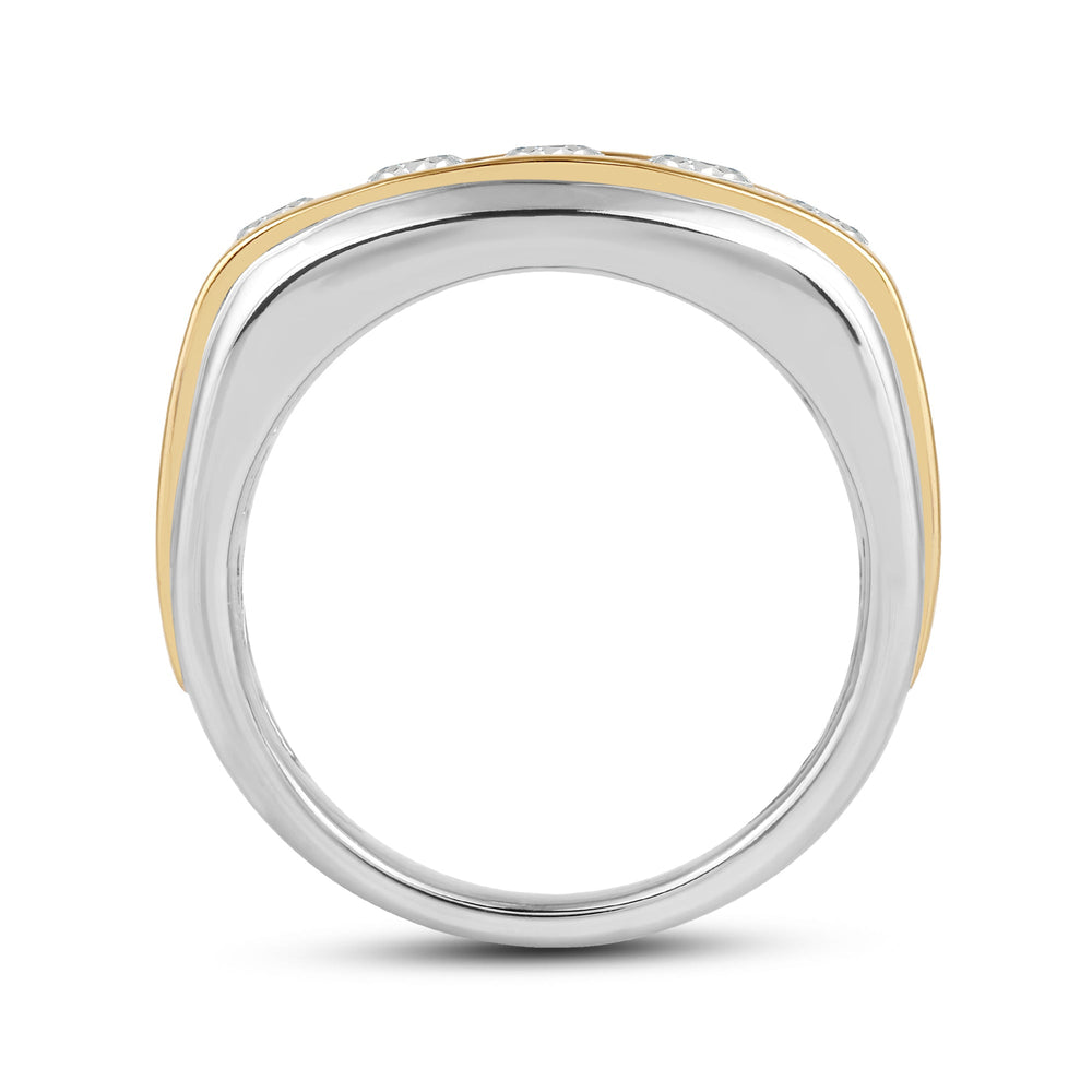 Two -Tone Channel Set 2 Row Diamond Men's Ring with 18KT White & Yellow Gold / Lab / 3 Cut Diamond in 14KT White & Yellow Gold / Lab / 3 view 4
