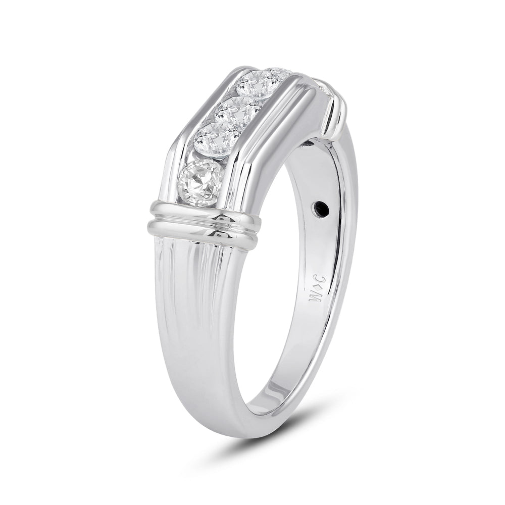 5 Stone Channel Set Ridged Diamond Men's Ring with Platinum / Lab / 1 Cut Diamond in 14KT Platinum / Lab / 1 view 3

