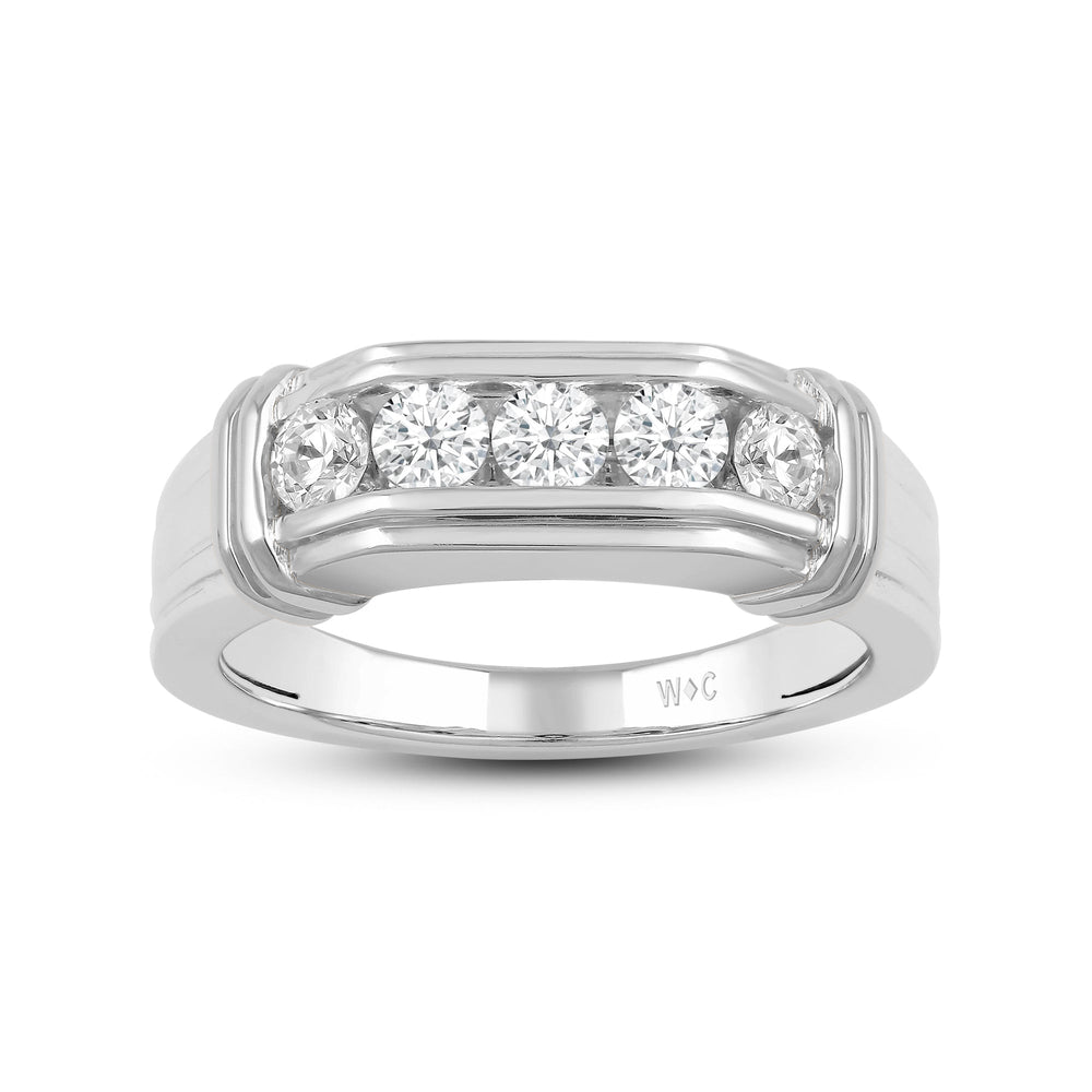 5 Stone Channel Set Ridged Diamond Men's Ring with Platinum / Lab / 1 Cut Diamond in 14KT Platinum / Lab / 1 view 2
