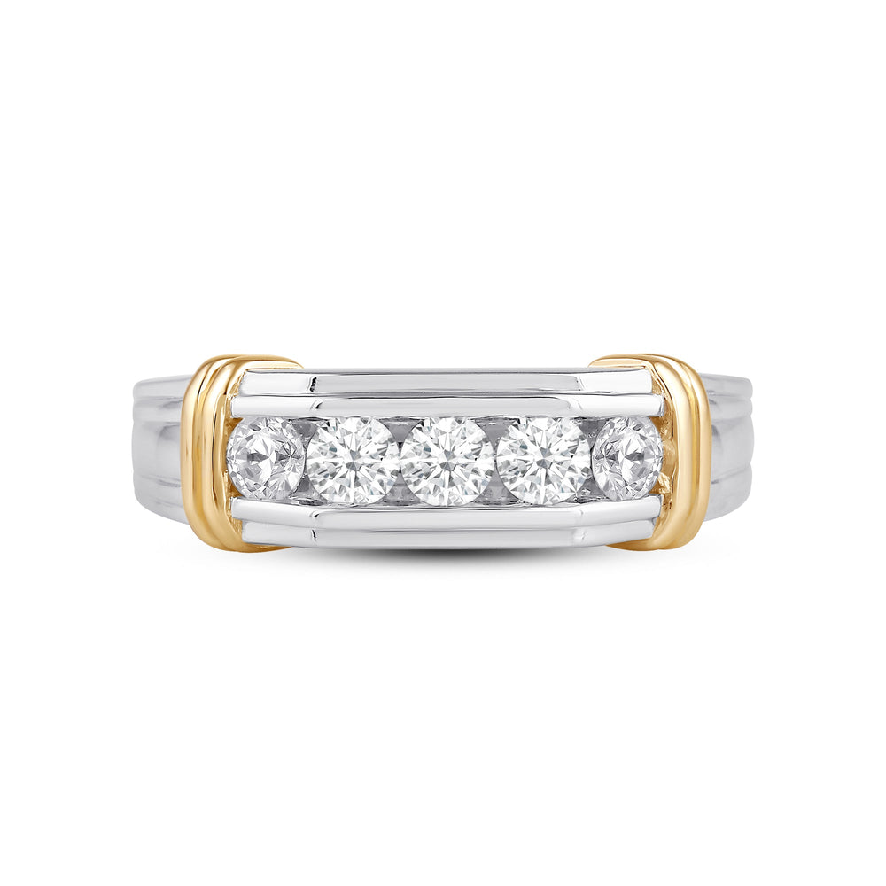 5 Stone Channel Set Ridged Diamond Men's Ring with 18KT White & Yellow Gold / Lab / 1 Cut Diamond in 14KT White & Yellow Gold / Lab / 1 view 1
