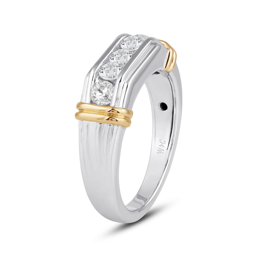 5 Stone Channel Set Ridged Diamond Men's Ring with 18KT White & Yellow Gold / Lab / 1 Cut Diamond in 14KT White & Yellow Gold / Lab / 1 view 3
