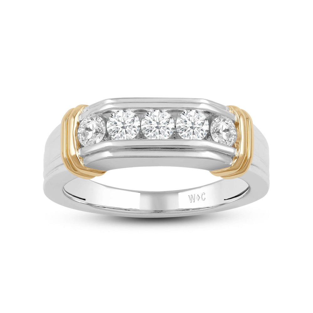 5 Stone Channel Set Ridged Diamond Men's Ring with 18KT White & Yellow Gold / Lab / 1 Cut Diamond in 14KT White & Yellow Gold / Lab / 1 view 2
