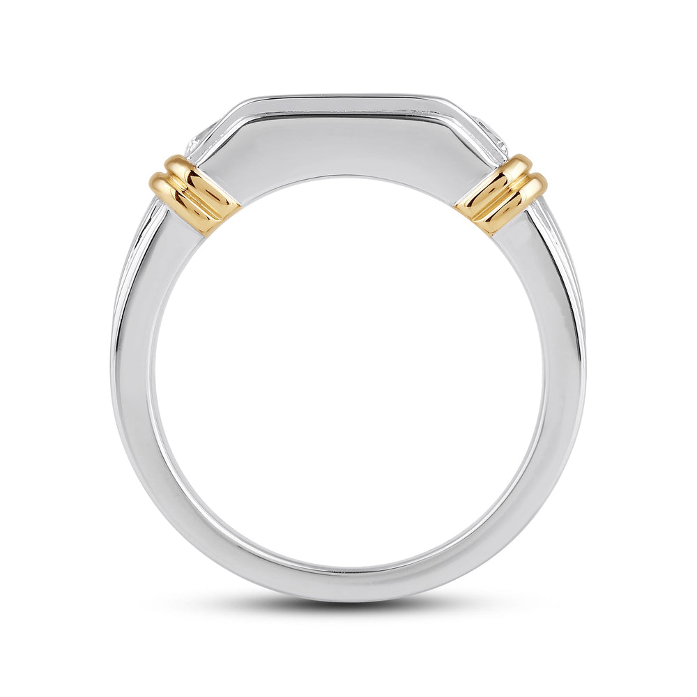 5 Stone Channel Set Ridged Diamond Men's Ring with 18KT White & Yellow Gold / Lab / 1 Cut Diamond in 14KT White & Yellow Gold / Lab / 1 view 4
