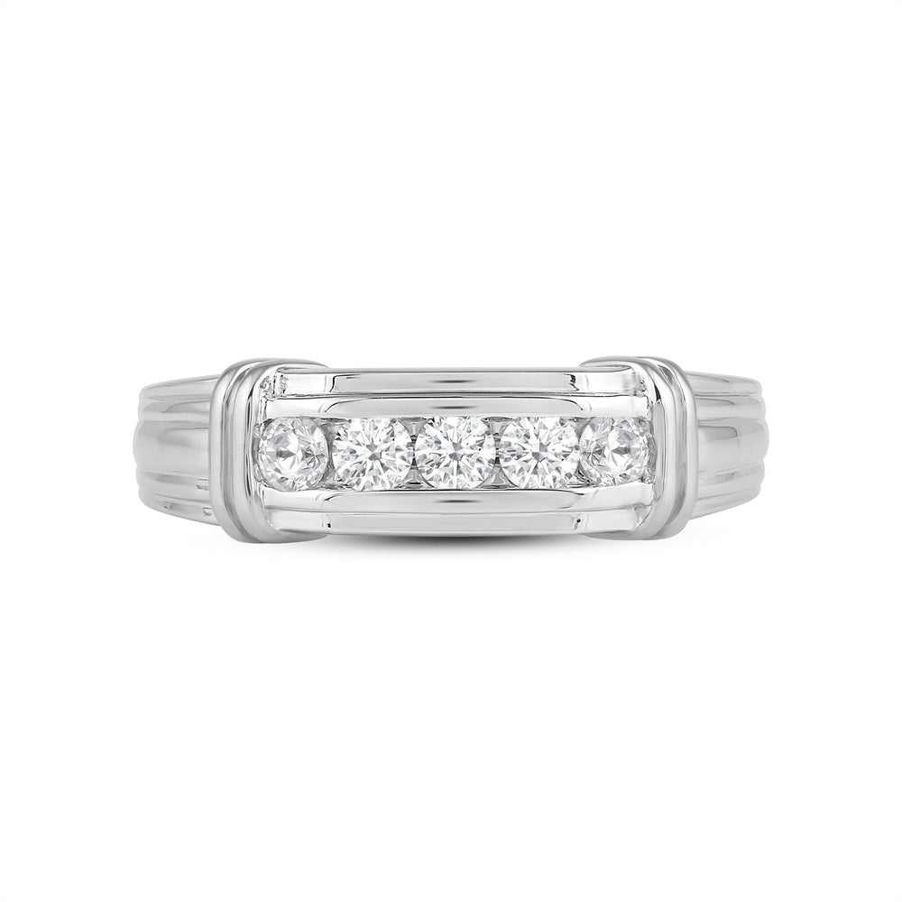 5 Stone Channel Set Ridged Diamond Men's Ring with Platinum / Lab / 1/2 Cut Diamond in 14KT Platinum / Lab / 1/2 view 1
