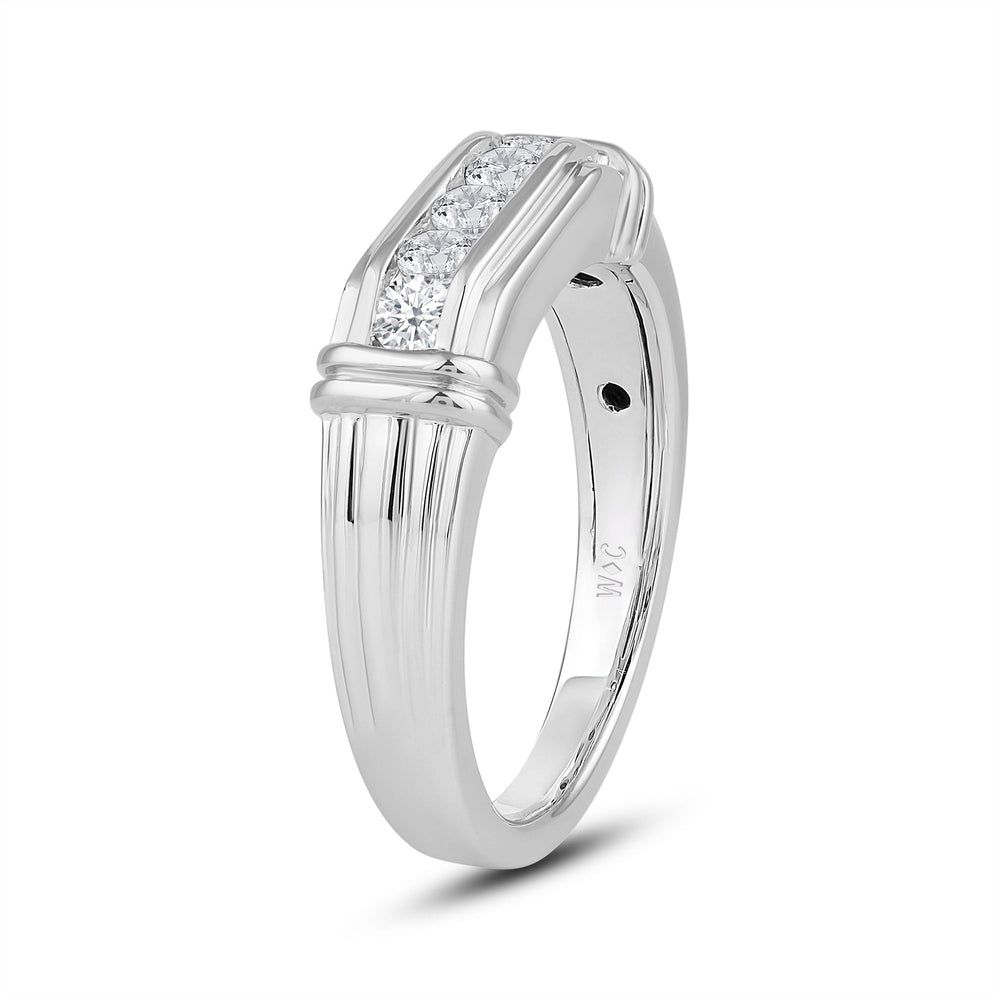 5 Stone Channel Set Ridged Diamond Men's Ring with Platinum / Lab / 1/2 Cut Diamond in 14KT Platinum / Lab / 1/2 view 3
