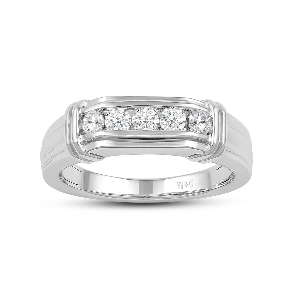 5 Stone Channel Set Ridged Diamond Men's Ring with Platinum / Lab / 1/2 Cut Diamond in 14KT Platinum / Lab / 1/2 view 2
