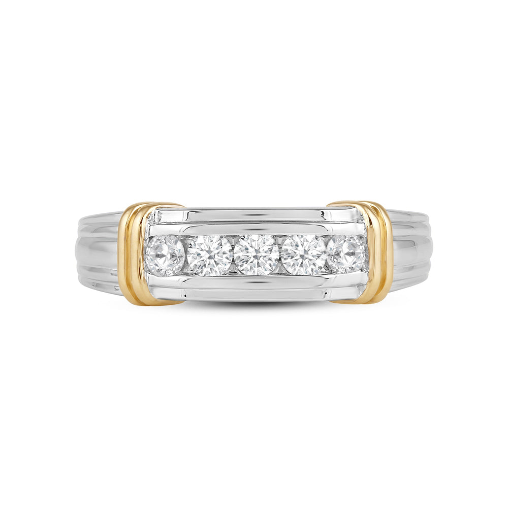 5 Stone Channel Set Ridged Diamond Men's Ring with 18KT White & Yellow Gold / Lab / 1/2 Cut Diamond in 14KT White & Yellow Gold / Lab / 1/2 view 1

