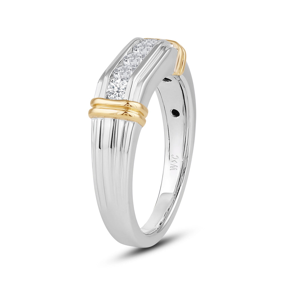5 Stone Channel Set Ridged Diamond Men's Ring with 18KT White & Yellow Gold / Lab / 1/2 Cut Diamond in 14KT White & Yellow Gold / Lab / 1/2 view 3
