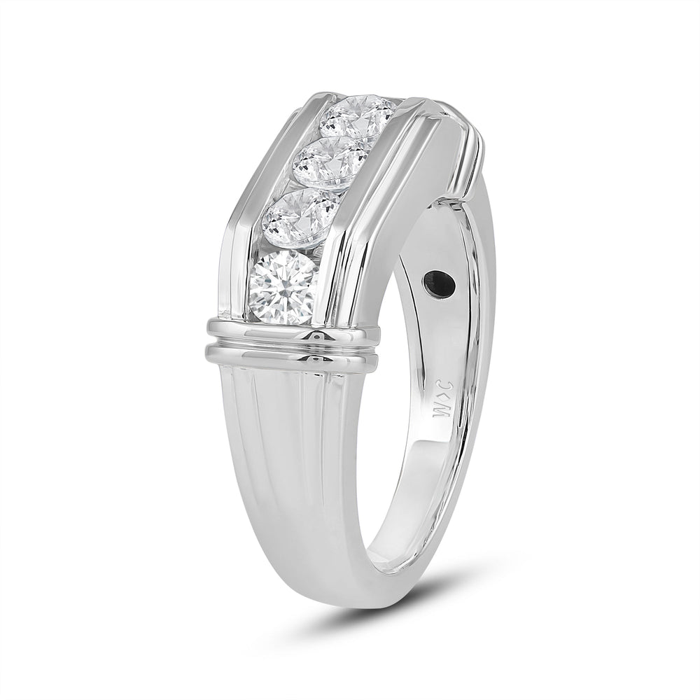 5 Stone Channel Set Ridged Diamond Men's Ring with Platinum / Lab / 1 1/2 Cut Diamond in 14KT Platinum / Lab / 1 1/2 view 3

