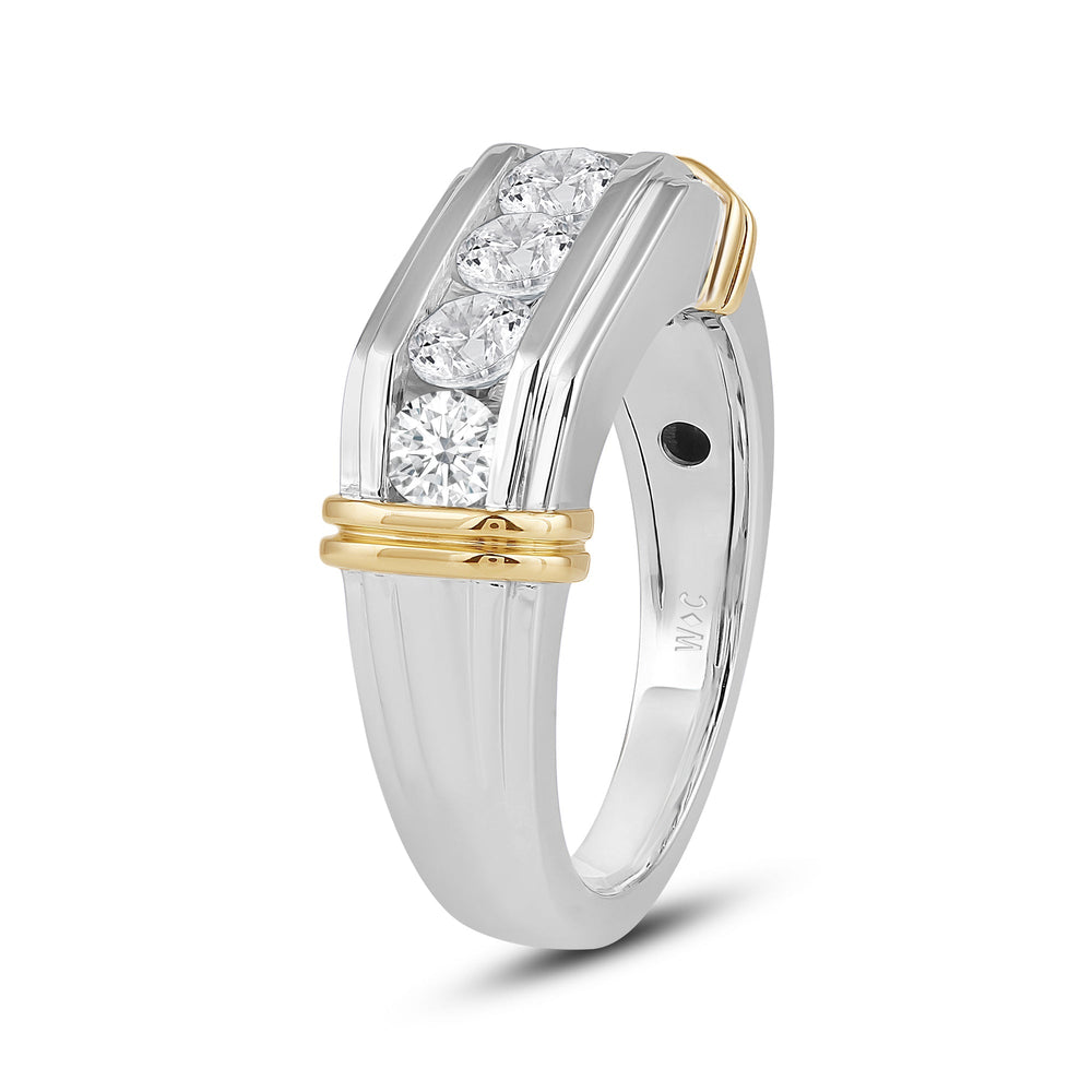 5 Stone Channel Set Ridged Diamond Men's Ring with 18KT White & Yellow Gold / Lab / 1 1/2 Cut Diamond in 14KT White & Yellow Gold / Lab / 1 1/2 view 3
