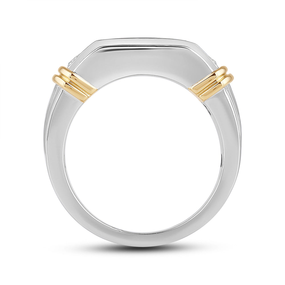 5 Stone Channel Set Ridged Diamond Men's Ring with 18KT White & Yellow Gold / Lab / 1 1/2 Cut Diamond in 14KT White & Yellow Gold / Lab / 1 1/2 view 4
