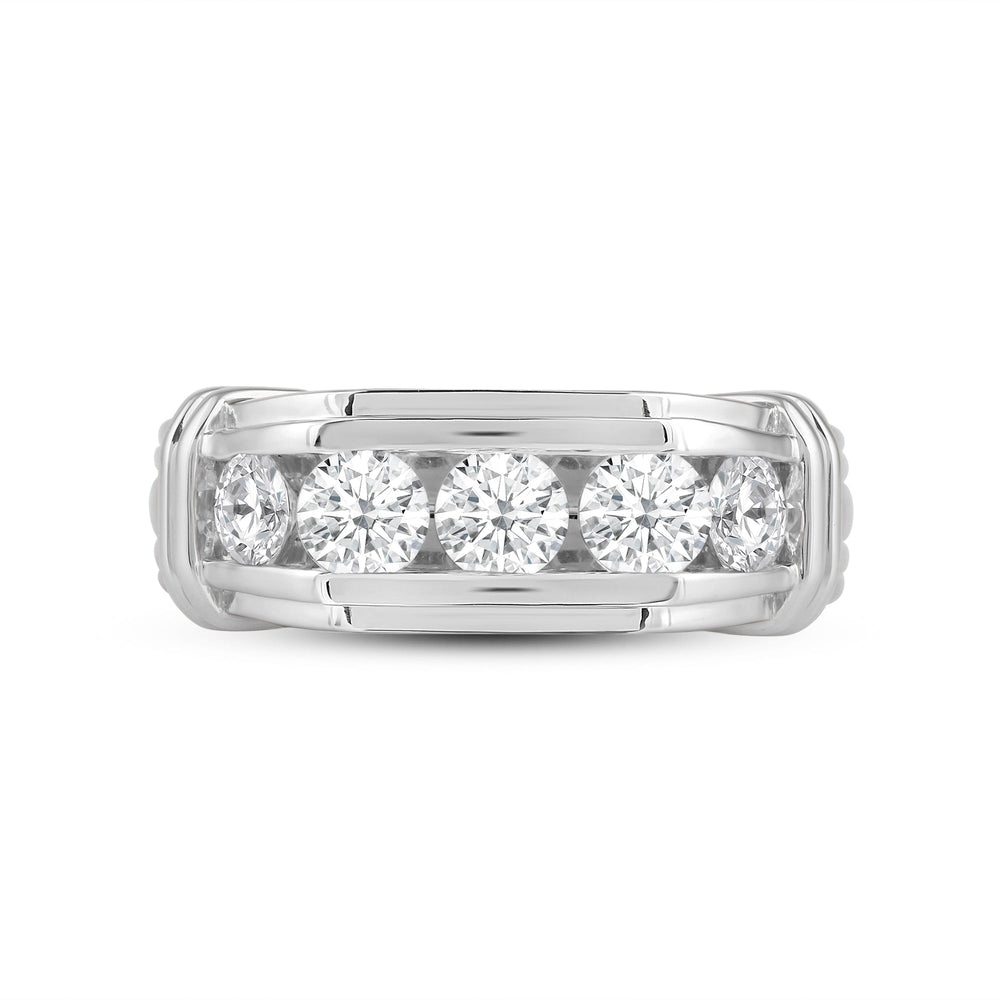 5 Stone Channel Set Ridged Diamond Men's Ring with Platinum / Lab / 2 Cut Diamond in 14KT Platinum / Lab / 2 view 1
