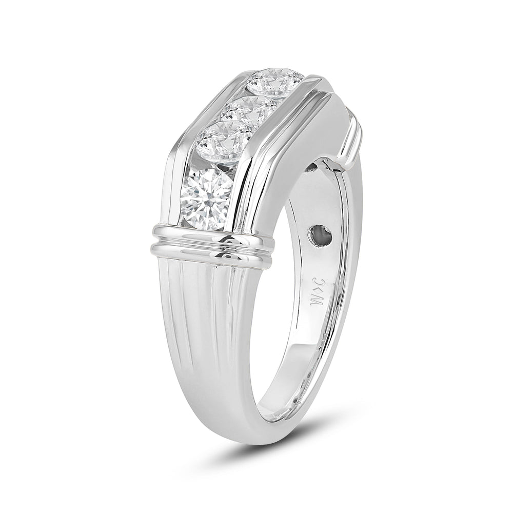 5 Stone Channel Set Ridged Diamond Men's Ring with Platinum / Lab / 2 Cut Diamond in 14KT Platinum / Lab / 2 view 3
