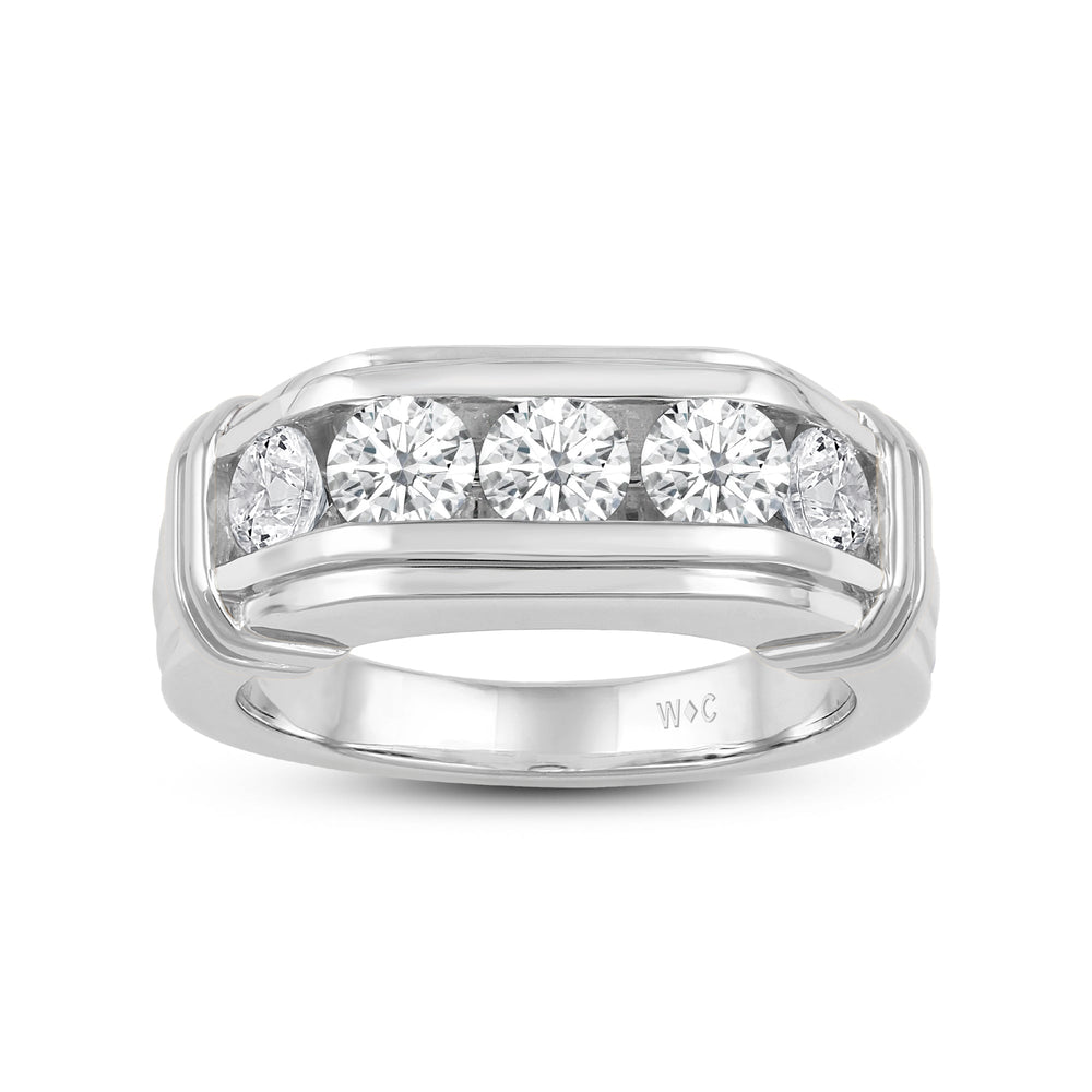 5 Stone Channel Set Ridged Diamond Men's Ring with Platinum / Lab / 2 Cut Diamond in 14KT Platinum / Lab / 2 view 2
