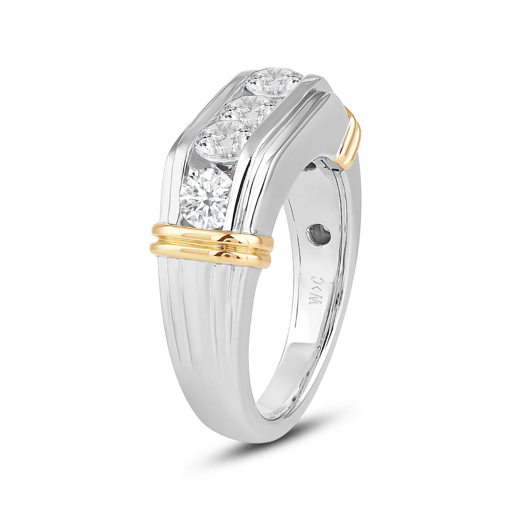 5 Stone Channel Set Ridged Diamond Men's Ring with 18KT White & Yellow Gold / Lab / 2 Cut Diamond in 14KT White & Yellow Gold / Lab / 2 view 3
