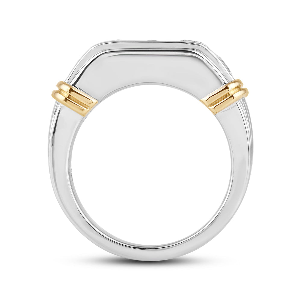 5 Stone Channel Set Ridged Diamond Men's Ring with 18KT White & Yellow Gold / Lab / 2 Cut Diamond in 14KT White & Yellow Gold / Lab / 2 view 4

