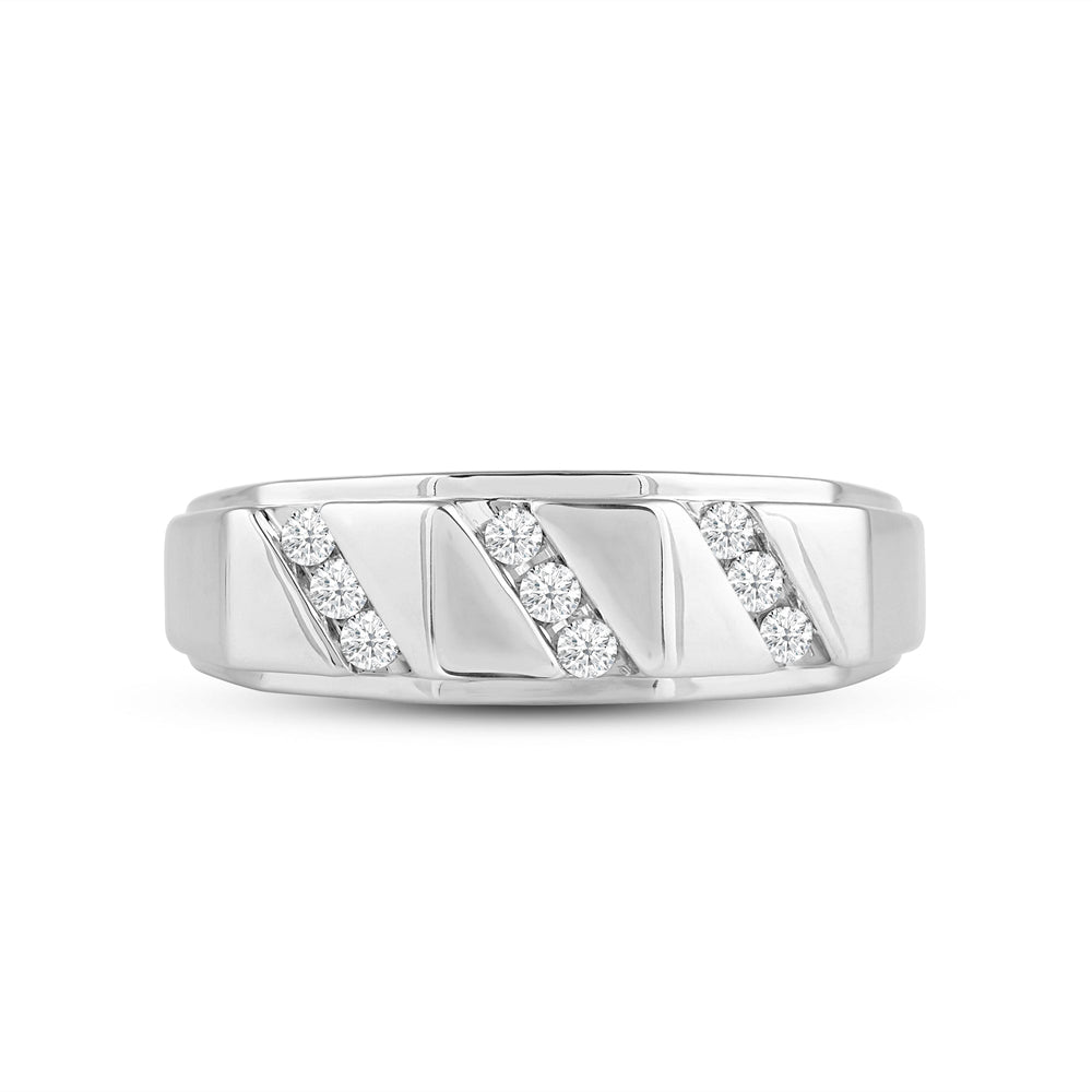 3 Row Channel Set Diamond Accent Men's Ring with Platinum / Lab / 1/4 Cut Diamond in 14KT Platinum / Lab / 1/4 view 1
