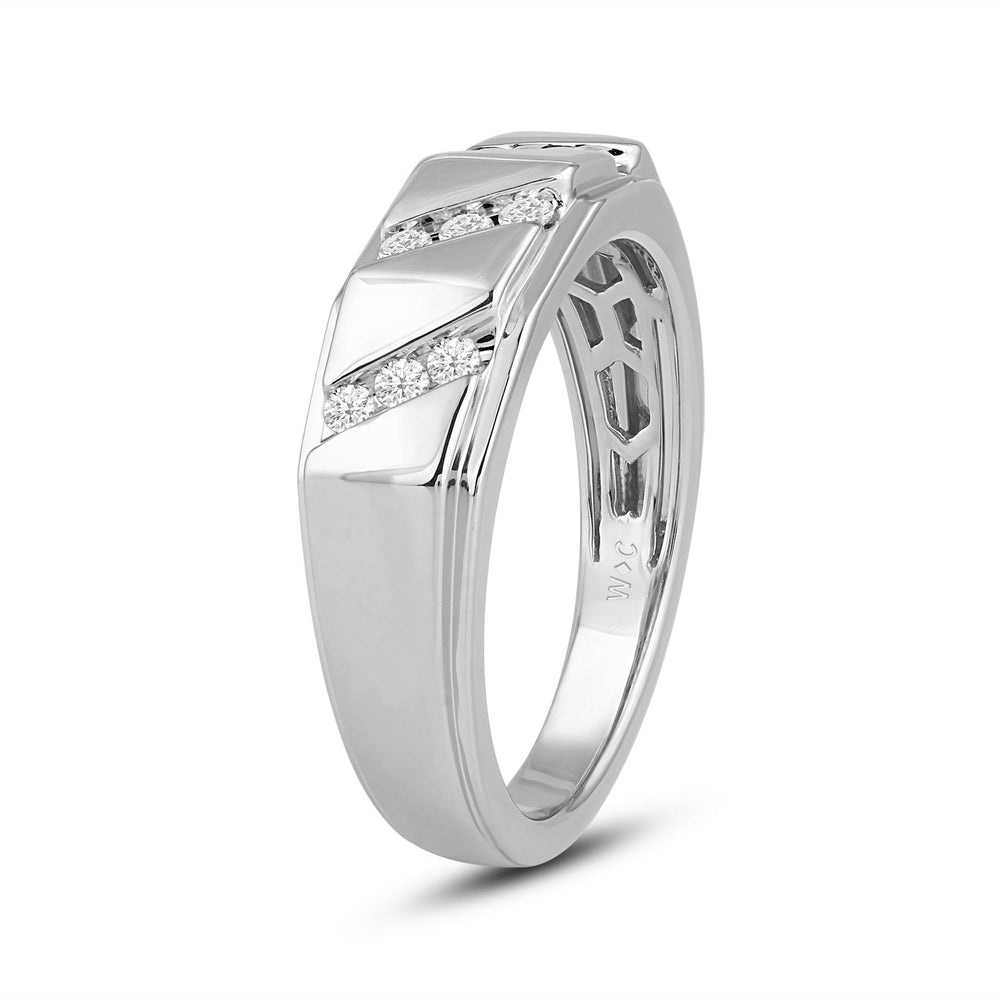 3 Row Channel Set Diamond Accent Men's Ring with Platinum / Lab / 1/4 Cut Diamond in 14KT Platinum / Lab / 1/4 view 3
