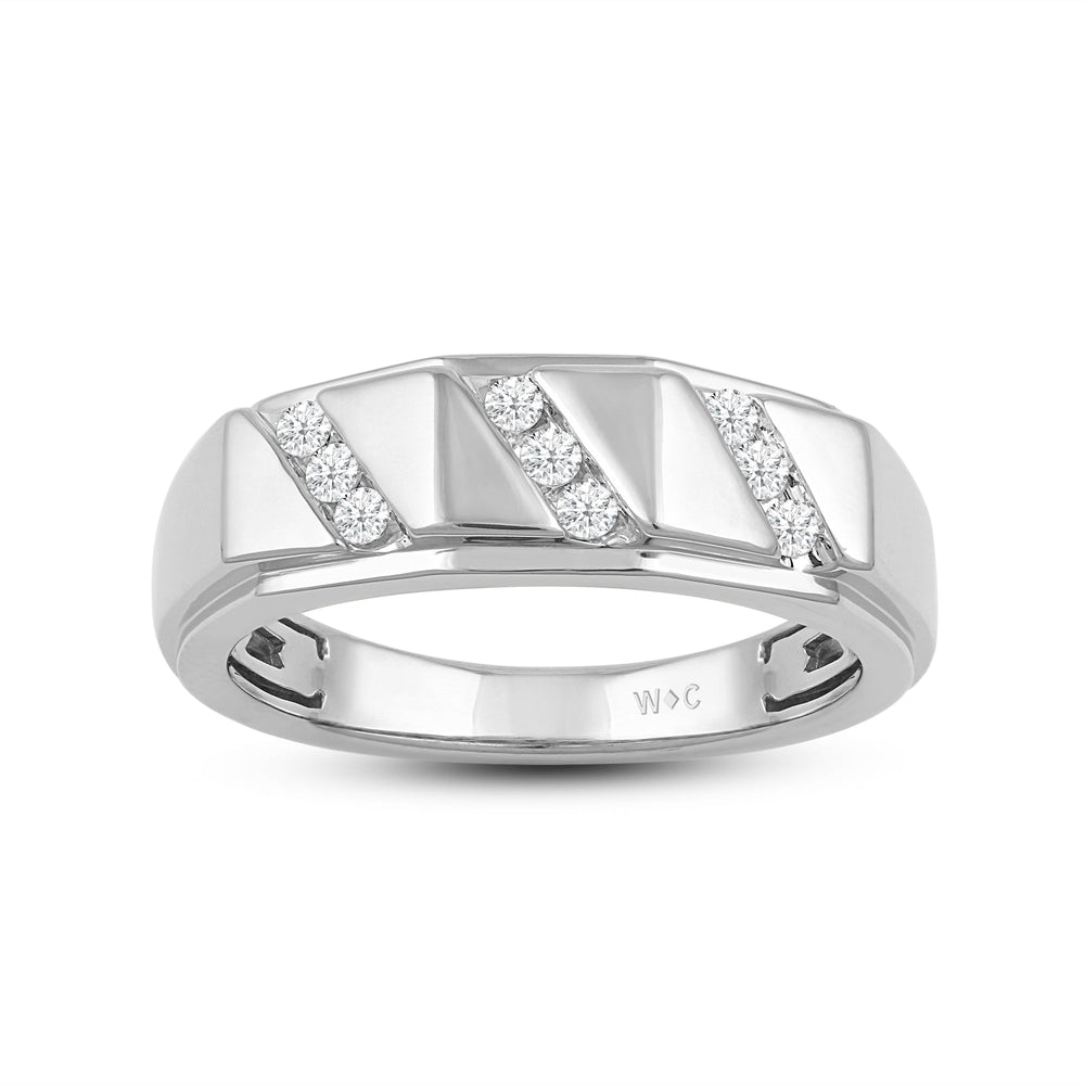 3 Row Channel Set Diamond Accent Men's Ring with Platinum / Lab / 1/4 Cut Diamond in 14KT Platinum / Lab / 1/4 view 2
