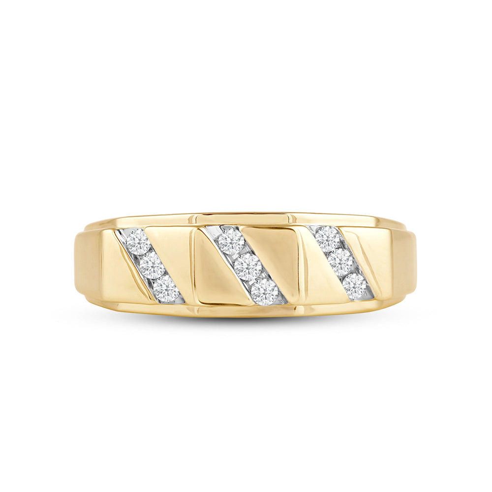 3 Row Channel Set Diamond Accent Men's Ring with 18KT Yellow Gold / Lab / 1/4 Cut Diamond in 14KT Yellow Gold / Lab / 1/4 view 1

