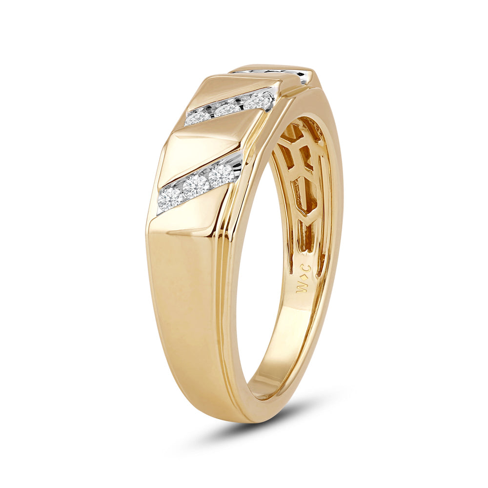 3 Row Channel Set Diamond Accent Men's Ring with 18KT Yellow Gold / Lab / 1/4 Cut Diamond in 14KT Yellow Gold / Lab / 1/4 view 3
