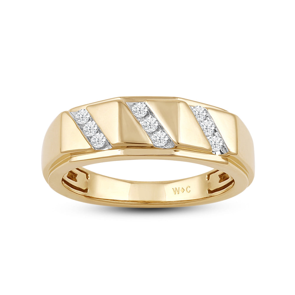 3 Row Channel Set Diamond Accent Men's Ring with 18KT Yellow Gold / Lab / 1/4 Cut Diamond in 14KT Yellow Gold / Lab / 1/4 view 2
