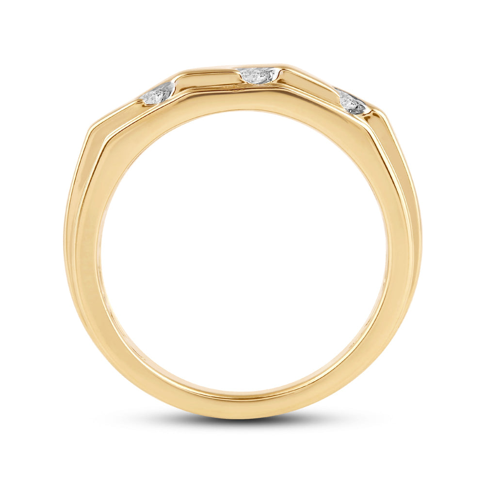 3 Row Channel Set Diamond Accent Men's Ring with 18KT Yellow Gold / Lab / 1/4 Cut Diamond in 14KT Yellow Gold / Lab / 1/4 view 4
