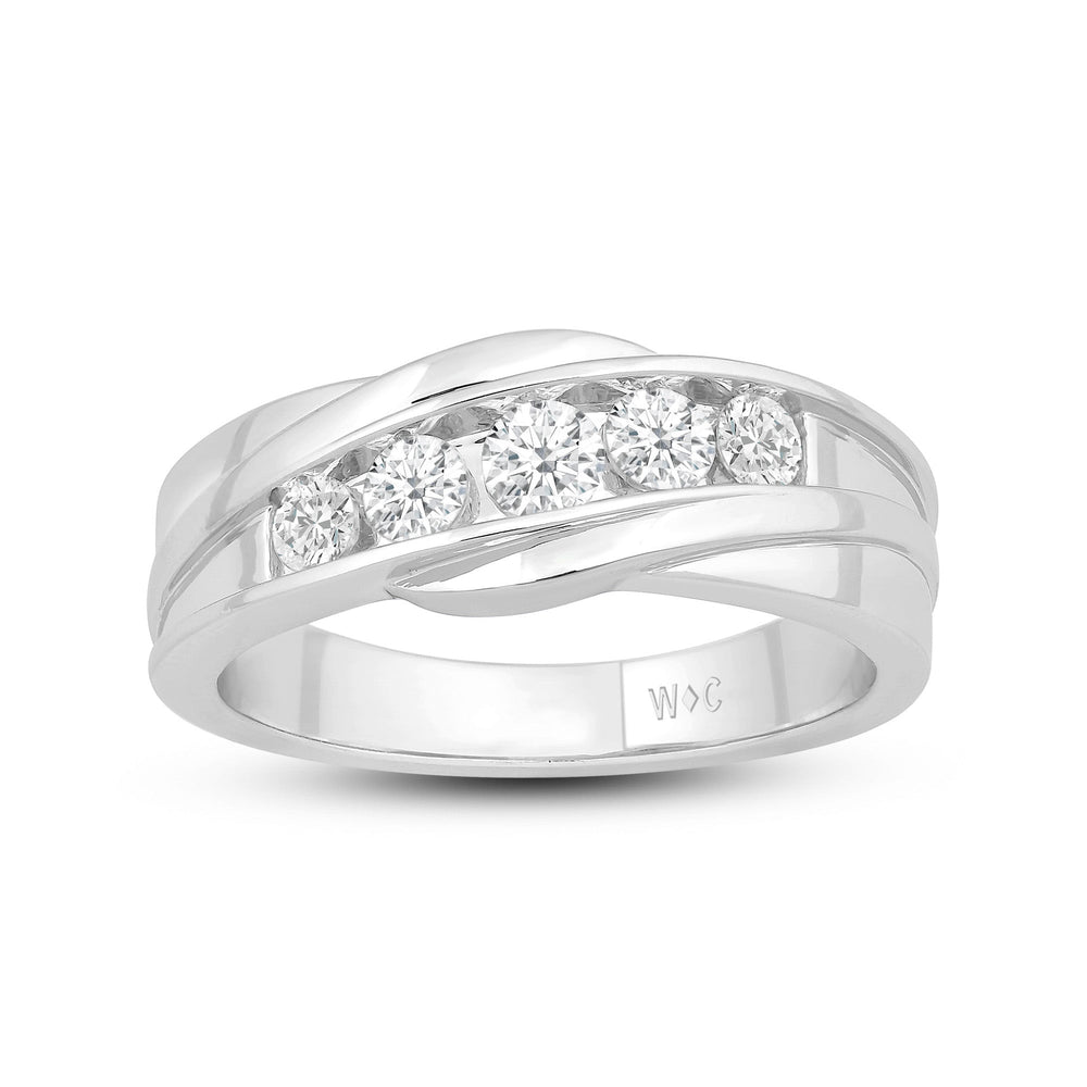 5 Stone Wavy Men's Ring with Platinum / Lab / 1 Cut Diamond in 14KT Platinum / Lab / 1 view 2
