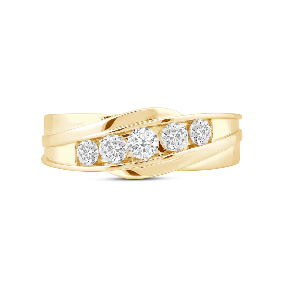 5 Stone Wavy Men's Ring with 18KT Yellow Gold / Lab / 1 Cut Diamond in 14KT Yellow Gold / Lab / 1 view 1
