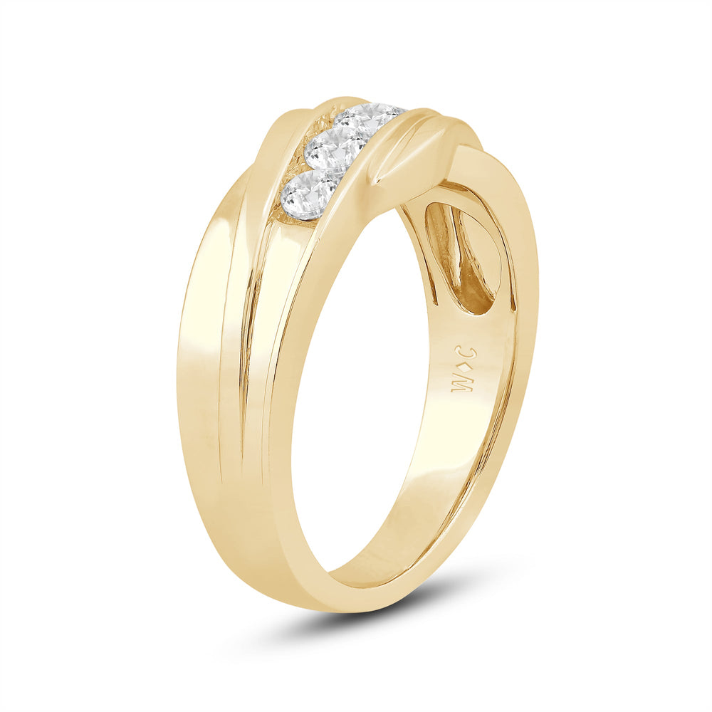 5 Stone Wavy Men's Ring with 18KT Yellow Gold / Lab / 1 Cut Diamond in 14KT Yellow Gold / Lab / 1 view 3
